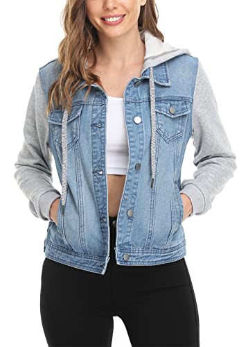 Miss Moly Women's Casual Hoodie Denim Jacket Jean Jackets Coats W Pockets Light Blue M #TOP2