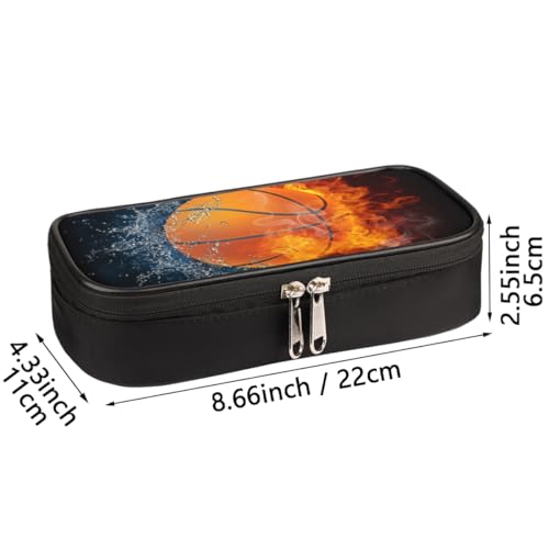 Image of Pencil Case Pen Holder Large Capacity Stationery Organizer Pencil Bag with Zipper for Boys Girls Fire Basketball Pattern Kids Pencil Pouch Storage Box for School College Office
