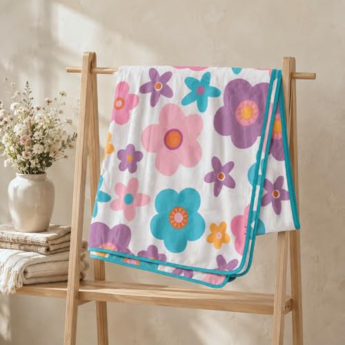 Image of LORETO - A QUALITY LINEN BRAND 100% Cambric Cotton Single Dohar 58 x 88 Inches, 3-Layer Lightweight AC Blanket with Soft Cotton Flannel Filling, Breathable Summer Quilt, Reversible, Candy Flowers