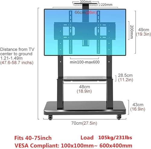 Soporte móvil para TV con ruedas y altura ajustable miniatura 2