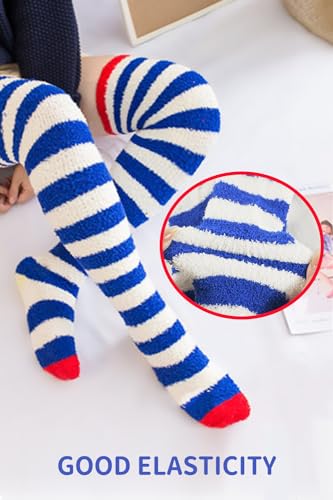 Image of CutiePlusU Womens Thigh High Fuzzy Socks Coral Fleece Over Knee High Sock - 1 Pair