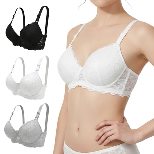 YOWOMO 3PC Lace Bras for Women Sexy Womens Bra Push Up