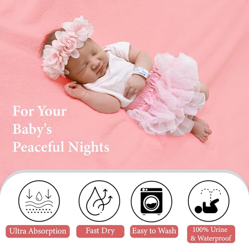 Image of GLUN Quick Dry Absorbent Baby Bed Sheet for Mattress Protector, Pack of 1 Baby Pink Bed Sheet, Size 70x100cm, Waterproof, Quick Drying Material, Anti-Itching Cloth