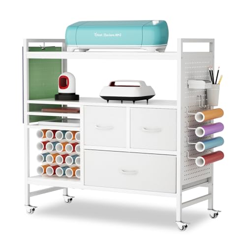 Image of PUNLUXU Organizers and Storage Compatible with Cricut Machines - Vinyl Roll Holder, DIY Pegboard with Accessories Organizer, Rolling Craft Table with Storage Cabinet Workstation PU-04 Patent Protected