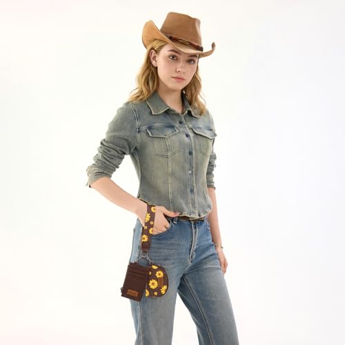Image of Wrangler KeyChain Wristlet Wallets for Women Sunflower Floral Dual Pouch Wristlet Western Credit Card Holder Wallet with Zipper Pocket
