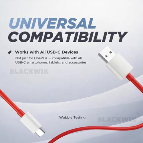 Image of Blackwik 100W Ultra Fast Charging USB-A to Type C Cable Compatible with OnePlus 13, 13R, 13S, 12R, 11R, 10R, 10T, 10, 10 Pro, 9, 9 Pro, 8, 8 Pro, 7 Pro, 7T Pro, CE 3 Lite (WARP /Dash Support, 1M Cable)
