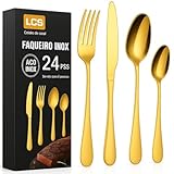 Faqueiro Inox Dourado 24 Peças Mesa Posta - Design Moderno e Elegante/Serve 6 Pessoas (DOURADO)