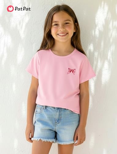 Image of PATPAT Girls Crewneck Short Sleeve Graphic Tees Animal Print Shirts Cute Summer Outfits 5-12 Years