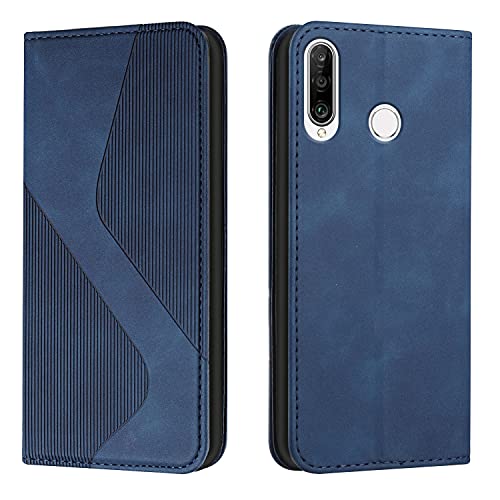 Mo-Somnus Compatible with Huawei Y6P 2020 Case, Shockproof Wallet Case PU Leather with Card Holder Folding Stand Magnetic Protect Flip Cover for Huawei Y6P 2020 Phone Cases (Blue)