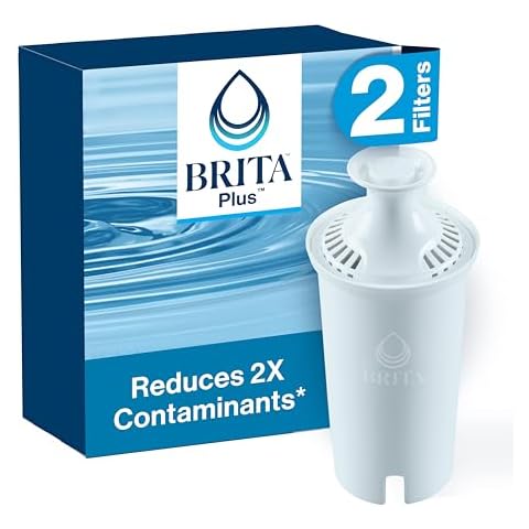 Brita Plus Water Filter, BPA-Free, High-Density Replacement Filter for Pitchers and Dispensers, Reduces 2x Contaminants*, Lasts Two Months or 40 Gallons, Includes 2 Filters Cover