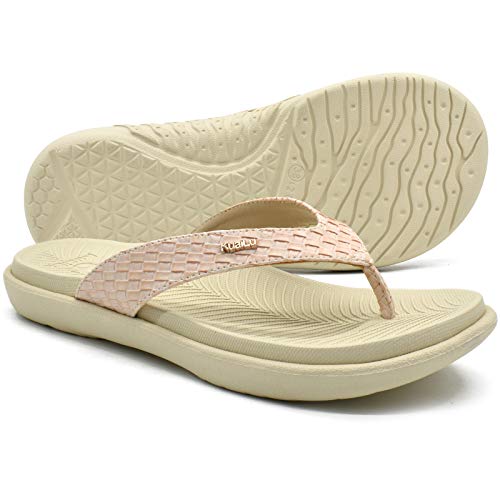 Image of KuaiLu Womens Flip Flops Arch Support Yoga Mat Cushioned Thong Sandals | Ladies Comfortable Walking Slides For Plantar Fasciitis Slip On Indoor Outdoor For Summer