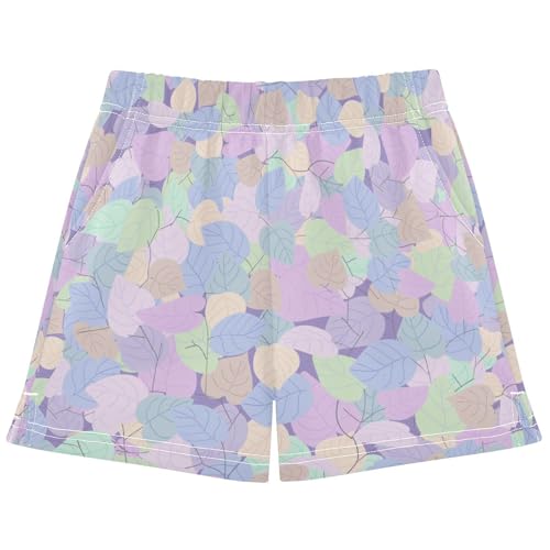 pnyoin Girl's Shorts Colorful Leaves Athletic Running Shorts with Pockets Size 12-13t Multi