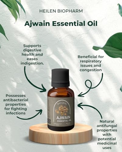 Image of Heilen Biopharm Ajwain (Carom Seed) Essential Oil - 15 mL | Cold-Pressed, 100% Pure & Natural | Food Grade (Edible) Ajwain Oil for Culinary & Wellness Uses | Pack of 1