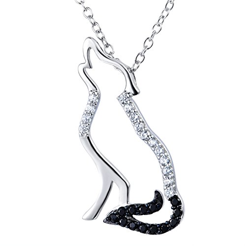YFN Wolf Pendant Necklace 925 Sterling Silver Cubic Zirconial Wolf Moon Necklace 18