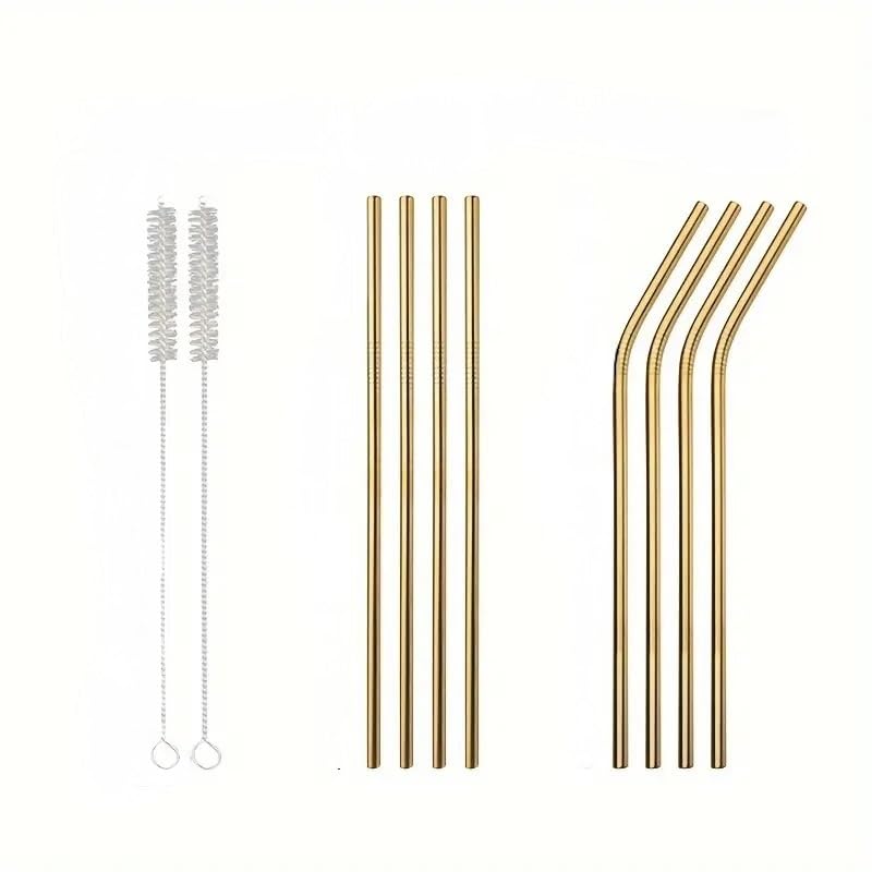 Azure HOLDINGS Reusable Stainless Steel Straws, Set of 8 with Cleaning Brush, Metal Drinking Straws for Coffee Milk Tea