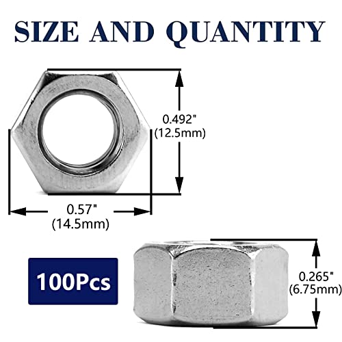 Image of 5 /16-18 Hex Nuts 100Pcs 304 Stainless Steel 18-8, Full Thread, Hex Drive, Bright Finish by SG TZH