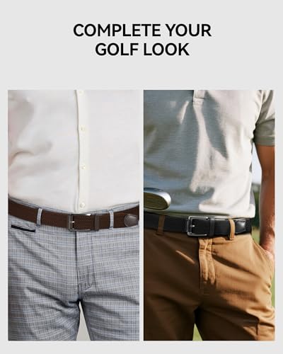 Image of Chaoren Leather Ratchet Belt 2 Pack Dress with Click Sliding Buckle 1 3 /8 inch in Gift Set Box - Adjustable Trim to Fit