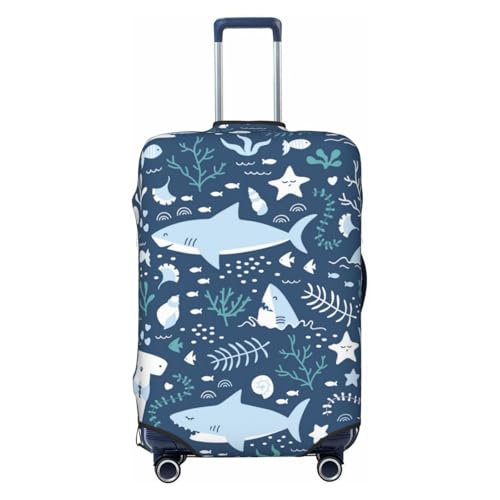 Elastic Travel Luggage Cover Printed Cartoon Sharks Double-Sided Suitcase Protector Bag,Dust-Proof Anti-Scratch Durable Suitcase Sleeve For Kid Adult,Small