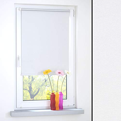 Liedeco® Rollo Klemmfix Thermobeschichtet - 75 x 150 cm weiß (B x H) / lichtundurchlässig verspannt verdunkelnd/leichte Innen-Montage/ohne Bohren/Klemmträger / 123 montiert Sonnenschutz innen