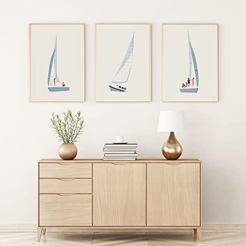 Tableau triptyque voilier pour habiller un grand mur vide sans cadre 3 pces