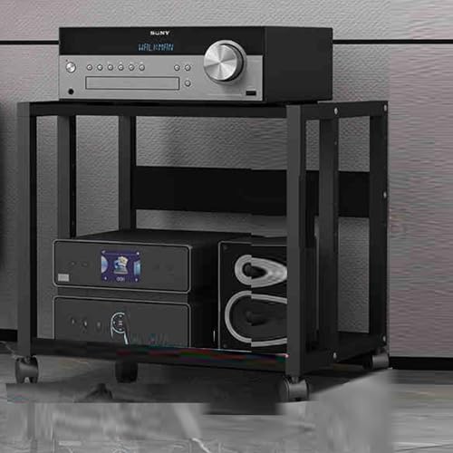 Support multimédia AV à roulettes, support audio réglable pour platine vinyle et chaîne stéréo, étagère stéréo à 6 niveaux avec grand espace de...