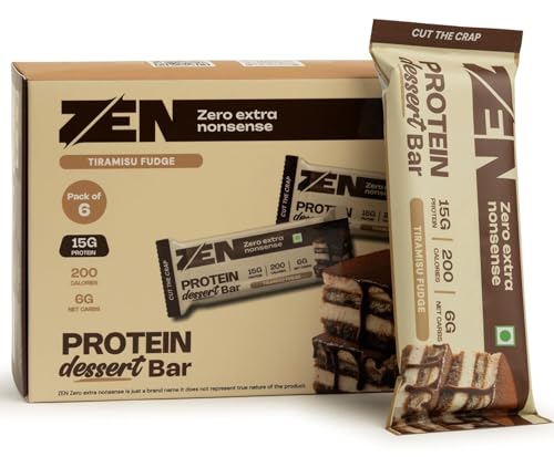 Image of ZEN Protein Dessert Bar Tiramisu Fudge Pack of 6 (50g Each) | 15g Protein, 13 gram Fiber, 200 Calories, 6g Net Carbs | No Added Sugar | No Palm Oil | Healthy Snack