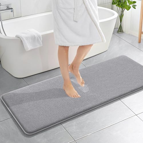 Image of OLANLY Thick Memory Foam Bathroom Runner Rugs 59x20, Extra Soft Absorbent Long Bath Rug, Quick Dry Bath Mats, Non-Slip, Machine Washable Mat for Bathroom, Tub and Shower, Home Decor Accessories, Grey