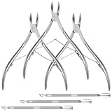 Sibba 6 Packs Cuticle Trimmer with Pusher Professional Stainless Steel Cuticle Nippers Cutter Clippers and Cuticles Remover Manicure Tools for Fingernails Toenails Silver Manicure Pedicure Nail Tools