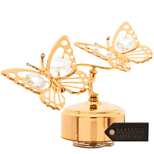 Matashi MTMB13621 24K Gold Plated Music Box with Crystal Studded Double Butterfly Figurine