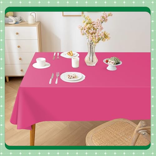 Image of Hot Pink 14 Pack 54 x 108 Inch Plastic Tablecloths, Disposable Rectangle Plastic Tablecloth, Party Table Cover Plastic Table Cloth