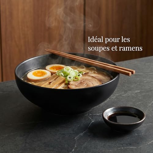 Bols à céréales et ramen 19 cm lot de 2 saladiers noirs HEMOTON