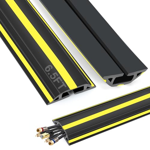 TFMUZERT 6.5 ft Cord Covers for Wires on Floor, Heavy Duty PVC Duct Floor Cord Cover, Floor Cable Cover Easy to Unroll Prevent Trip Hazard for Home Office or Outdoor Settings