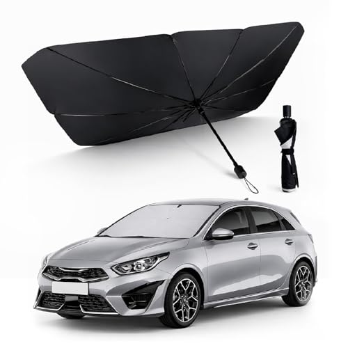 TIENDA EURASIA – Parasol Paraguas para Coche Delantero | Protector Solar Plegable | 140x79 cm | 10 Varillas | Mango Antideslizante | Negro | Parasol para Parabrisas