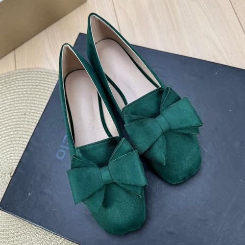Image of WENJIAZHIZHI Square Toe Bow Ballet Slip-On | Classic Suede Finish,Chic Bow Detail,Effortless Everyday Style,Wedding Party Office,Plus Size Available