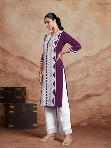 Image of EthnicJunction Women's Cotton Rayon Regular Fit Chikankari Embroidery Stright Kurta