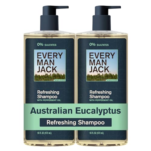 Every Man Jack Mens Refreshing Shampoo - Australian Eucalyptus - Made with Peppermint & Jojoba Oil - Sulfate Free - 16 fl oz (2 Pack)