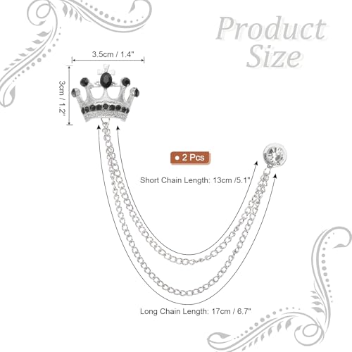 Image of PATIKIL Crown Hanging Chain Brooch Pins, Rhinestone Suit Pins Fashion Crystal Lapel Pins