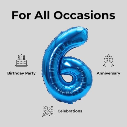 Image of YPSelected 32 Inch Large Foil Helium Number Balloon Birthday Wedding Party 0-9 (Blue, 6)