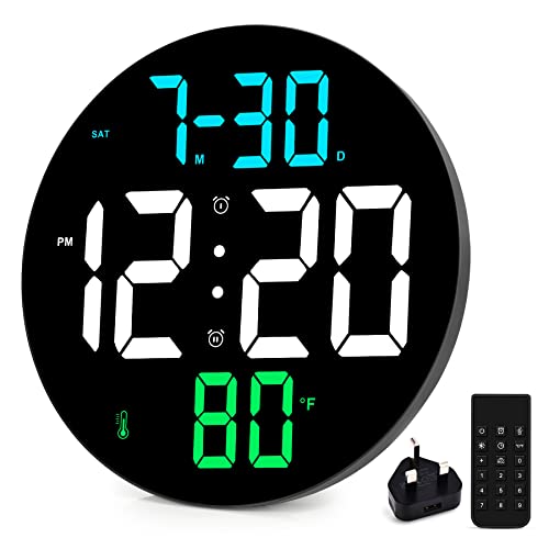 Reloj digital de pantalla grande, reloj de pared grande de 9 pulgadas, reloj digital grande con pantalla grande, brillo de 4 niveles, control remoto, fecha, temperatura interior, color 12/24H Cover