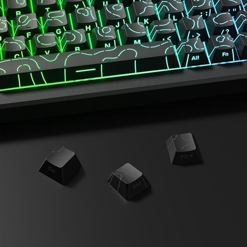 Image of dagaladoo Black Topographic keycaps,Line Backlit Keyboard caps,Shine Through Keycap Side Printed,Cherry Profile keycap Set for 61 /64 /66 /68 /71 /75 /84 /87 /100 Mechanical Keyboards(134-key)