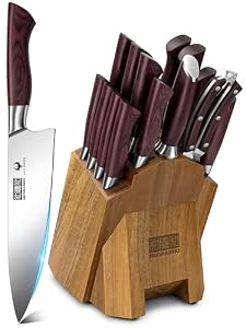 HOSHANHO 18PCS Kitchen Knife Block Set, Sharp Chef Knives with Sharpener