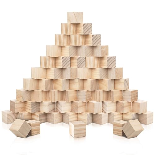 Kurtzy - Cubo de madera (60 piezas) - Cubo pequeño de madera en bruto 2 x 2 cm - Bloque de madera natural - Cubo de madera para bricolaje, aprendizaje, ocio creativo, alfabeto, tampones, letras,