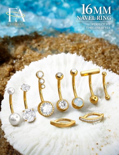 Image of FIASASO 9 Pcs Belly Button Ring - Surgical Stainless Steel CZ Belly Rings Clicker Belly Piercings for Women Navel Piercing Jewelry Pack