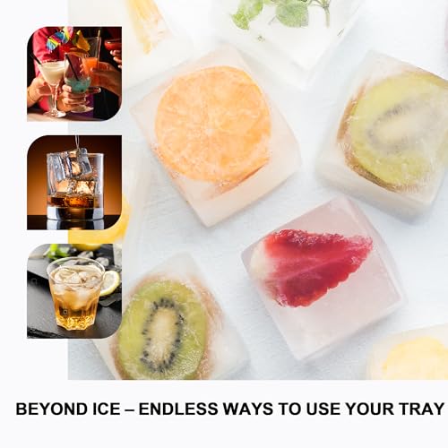 Image of VLM 3 Packs Large Ice Cube Molds with Stackable Lid,Silicone Ice Cube Tray for Freezer,Big Square Ice Tray for Whiskey,Cocktails,Bourbon and Soups