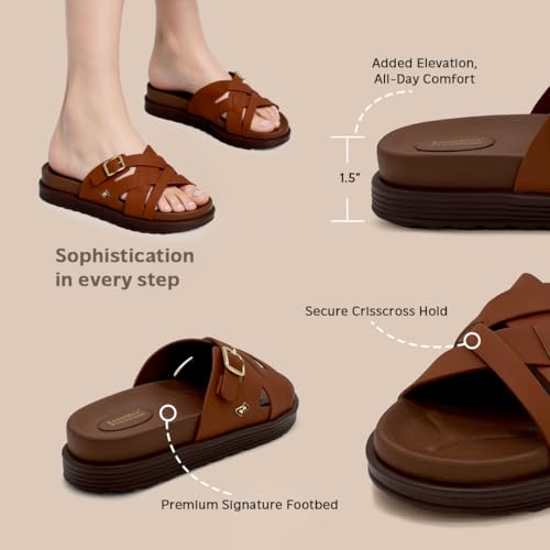 Image of KazarMax Premium Women's Effortless Comfort | Strappy Slide Sandals | Cushioned Footbed | Lightweight | Slip-On Sandals