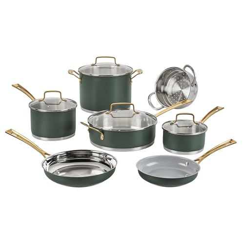 Image of Cuisinart Cookware Set, 11 Piece Stainless Steel Cookware Pots and Pans, Home and Kitchen Durable Stainless Steel for Everyday Cooking, Matte Thyme, MT89G-11