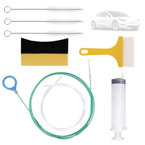 Goktvai Outil Nettoyage Drain Toit Ouvrant Voiture, Tube 300cm Long Comprenant Seringue, Tuyau Seringue, Brosse Nettoyage, Éponge, Brosse, pour Trou Vidange...