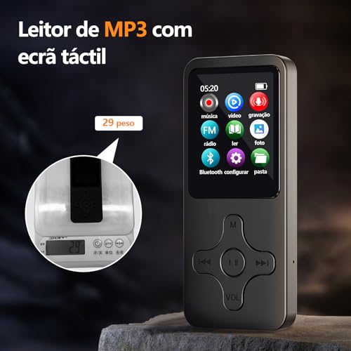 MP3 MP4 Player Slim MP3 Music Player Gravador de Rádio FM MP3 Player Bluetooth Reprodução de Música