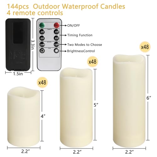 Image of 144-Pack LED Flameless Flickering Candles with Remote Control and 2 /4 /6 /8 H Timer Led Pillar Candles of Wedding, Table, Halloween,Christmas Decorations and Special Occasions (Three Sizes)
