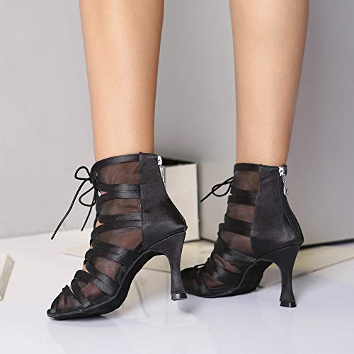 Women's Ballroom Ankle Dance Boots Lace-up Open-Toe Practice Latin Salsa Dancing Boots,Model YC-L444-Suede Sole-3.33” Heel4